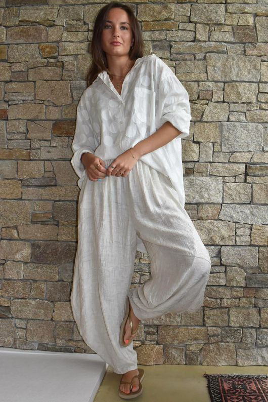 Lalli Damask Classic Tapered Barrel Leg Pant Stone